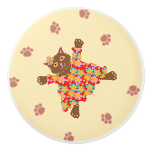 Gut gekleidete Katzen mit Funky Plushies Keramikknauf (Vorderseite)