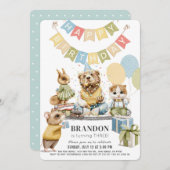 Gut gekleidete Tiere Bärenjunge zum Geburtstag Einladung (Vorne/Hinten)