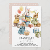 Gut gekleidete Tiere Mädchen 1. Geburtstag Einladung (Vorne/Hinten)