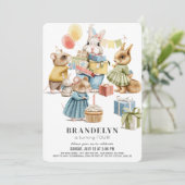 Gut gekleidete Waldtiere Mädchen Geburtstag Einladung (Stehend Vorderseite)