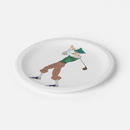 Gut gekleideter Golfer Pappteller (Schrägansicht)