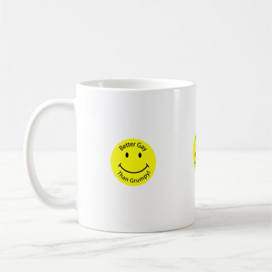 Gut-Homosexuell-als-Mürrisch-Smiley-Gesicht, Kaffeetasse (Links)