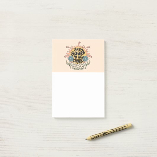 Gut in allen Dingen finden Hippie Graphic Post-it Klebezettel (Auf Schreibtisch)