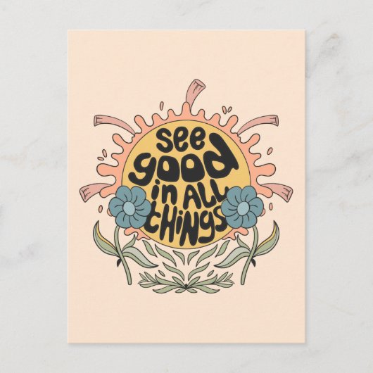 Gut in allen Dingen finden Hippie Graphic Postkarte (Vorderseite)