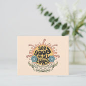 Gut in allen Dingen finden Hippie Graphic Postkarte (Stehend Vorderseite)
