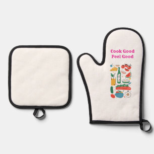 Gut kochen, gut fühlen Lustige Küche Ofenhandschuh & Topflappen-Set