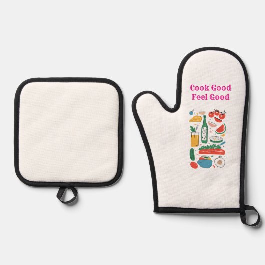 Gut kochen, gut fühlen ofenhandschuh & Topflappen-Set (Vorderseite)