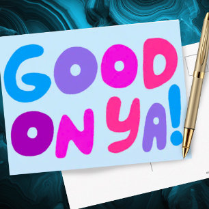GUT SO Bubble Letters Pink Blau Lila Hell  Postkarte