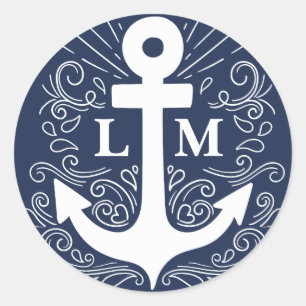 Gut verankert Nautisches Monogramm für die Hochz Runder Aufkleber
