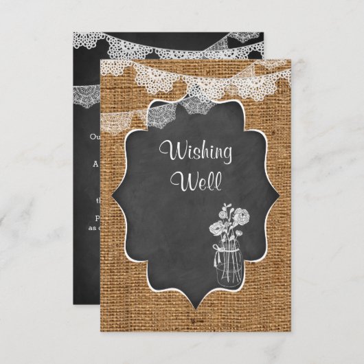 Gut wünschen | Mason Jar, Lace, Burlap, Chalkboard Begleitkarte (Vorne/Hinten)