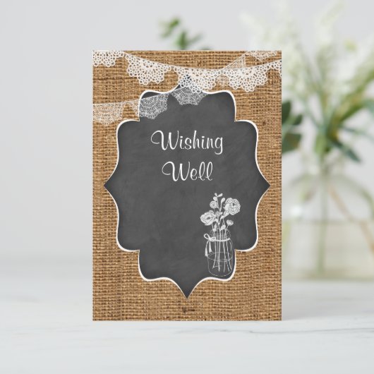 Gut wünschen | Mason Jar, Lace, Burlap, Chalkboard Begleitkarte (Stehend Vorderseite)