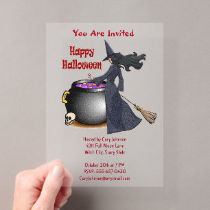 Gutaussehende Hexe und der Halloween-Kessel Acryleinladungen