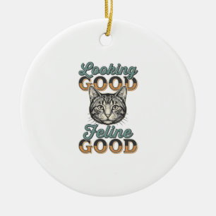 Gutaussehendes Katzen-Design im Vintage-Stil_1 Keramik Ornament