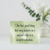 Gute Arbeiten des Hospice Volunteer Postkarte (Stehend Vorderseite)