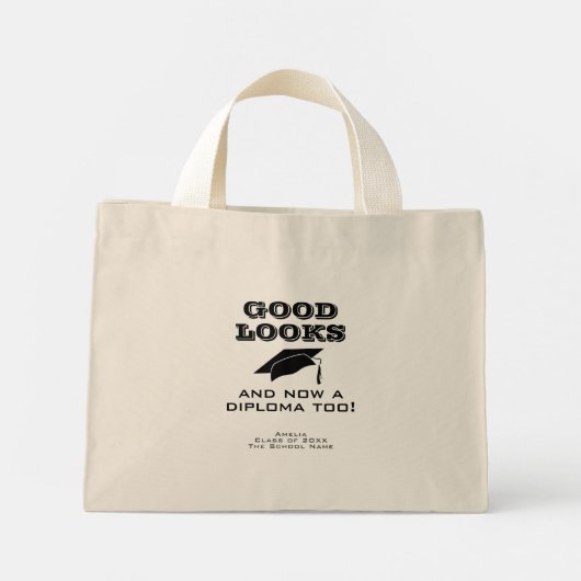 Gute Ausblicke und jetzt Diploma zu lustiger Absch Mini Stoffbeutel (Rückseite)