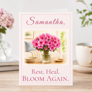 Gute Besserung Karte mit rosa Blumenbouquet