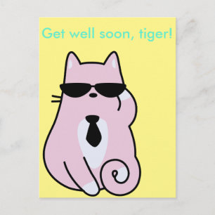 Gute Besserung, Tiger! - Coole Rosa Katze Postkart Postkarte