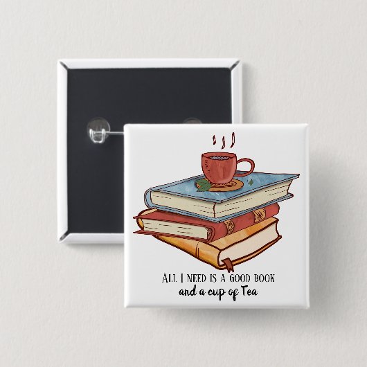 Gute Buch Tasse Tee lesen Tasse niedlich Button (Vorne & Hinten)