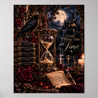 Gute Dinge brauchen Zeit | Gothic Raven & Hourglas Poster