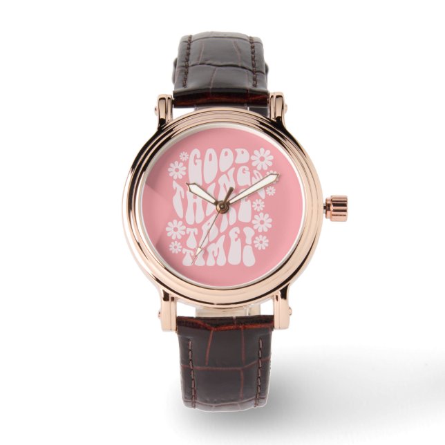 Gute Dinge brauchen Zeit Retro-Blume Armbanduhr (Vorderseite)