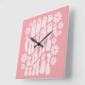 Gute Dinge brauchen Zeit Retro-Blume Quadratische Wanduhr (Winkel)