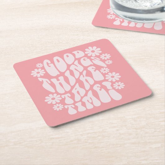 Gute Dinge brauchen Zeit Retro-Blume Rechteckiger Pappuntersetzer (angewinkelt)