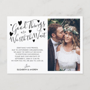 Gute Dinge, die das Warten wert sind, Datum ändern Ankündigungspostkarte