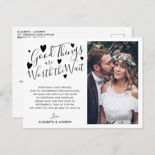 Gute Dinge, die warten das Foto Datum ändern Ankündigungspostkarte (Vorne/Hinten)