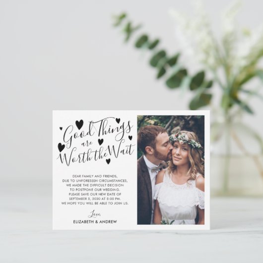 Gute Dinge, die warten das Foto Datum ändern Ankündigungspostkarte (Stehend Vorderseite)