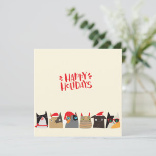 Gute Ferien! Niedliche Santa Christmas Cat Cartoon Feiertagskarte
