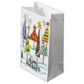 Gute Ferien! Niedliche Weihnachtsbäume mit Sternen Kleine Geschenktüte (Rückseite Schrägansicht)