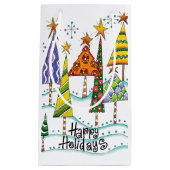 Gute Ferien! Niedliche Weihnachtsbäume mit Sternen Kleine Geschenktüte (Vorderseite)