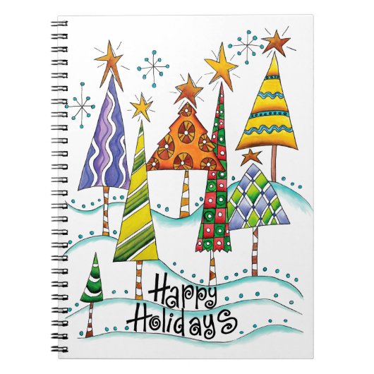 Gute Ferien! Niedliche Weihnachtsbäume mit Sternen Notizblock (Vorderseite)