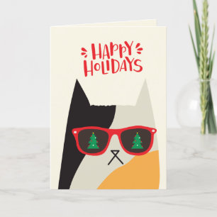 Gute Ferien! Niedlicher Santa Cat Cartoon - Weihna Feiertagskarte