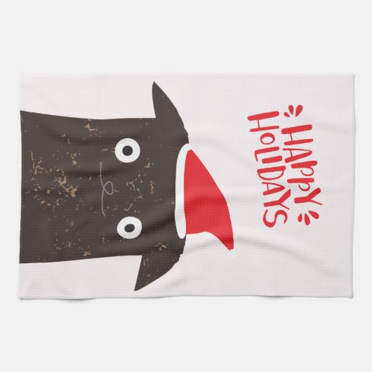 Gute Ferien! Niedlicher Santa Cat Cartoon - Weihna Geschirrtuch (Horizontal)