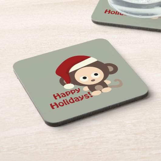 Gute Ferien! Niedlicher Santa Monkey Untersetzer (Linke Seite)
