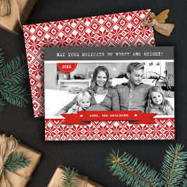 Gute Ferien. Nordic Snowflake Pattern Foto Feiertagskarte