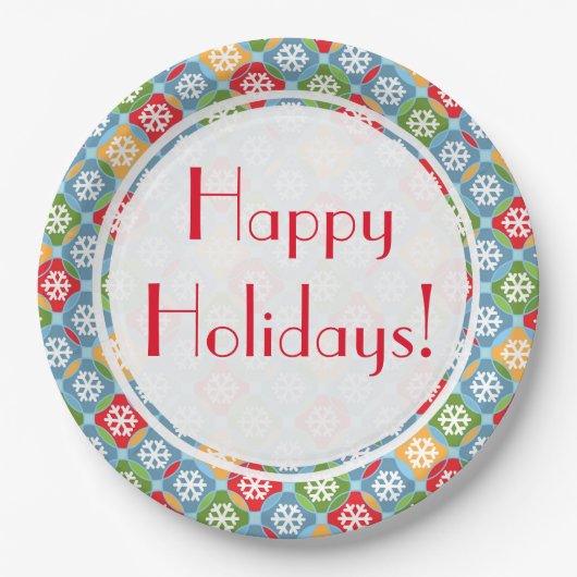 Gute Ferien! Schneeflocken Pappteller (Vorderseite)