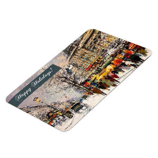 Gute Ferien. Winter Pariser Szene Magnet (Linke Seite)