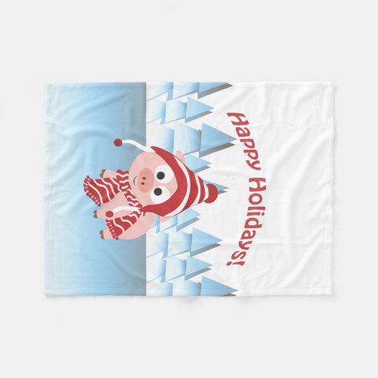 Gute Ferien! Winterschwein Fleecedecke (Vorderseite (Horizontal))