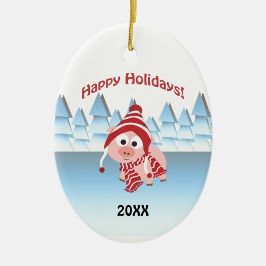 Gute Ferien! Winterschwein Keramikornament (Vorne)