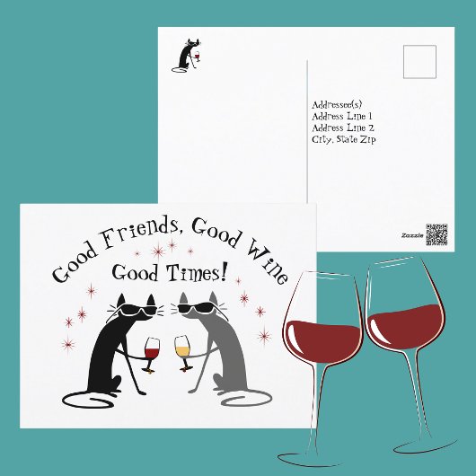 Gute Freunde gutes Times Weinangebot mit Katzen Postkarte