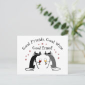Gute Freunde gutes Times Weinangebot mit Katzen Postkarte (Stehend Vorderseite)