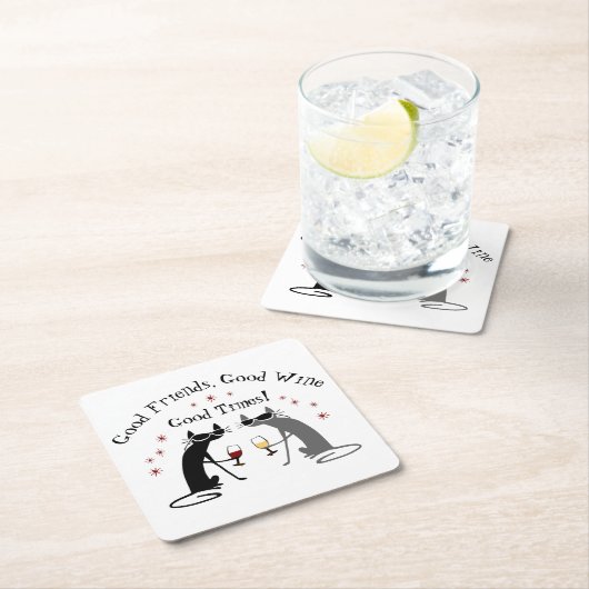 Gute Freunde gutes Times Weinangebot mit Katzen Rechteckiger Pappuntersetzer (Vor Ort)