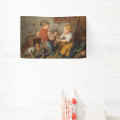 Gute Freunde (junge Jungen, die mit Hasen spielen Banner (InSitu)