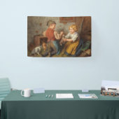 Gute Freunde (junge Jungen, die mit Hasen spielen Banner (Messe)