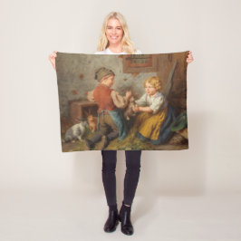 Gute Freunde (junge Jungen, die mit Hasen spielen Fleecedecke