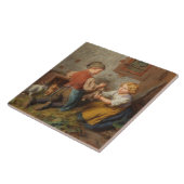 Gute Freunde (junge Jungen, die mit Hasen spielen Fliese (Seite)