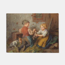 Gute Freunde (junge Jungen, die mit Hasen spielen Fußmatte