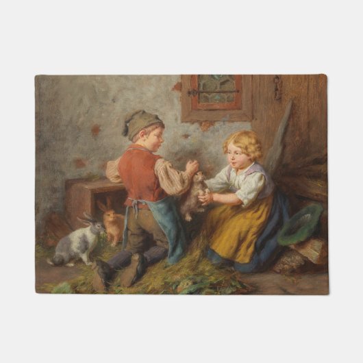 Gute Freunde (junge Jungen, die mit Hasen spielen Fußmatte (Vorderseite)